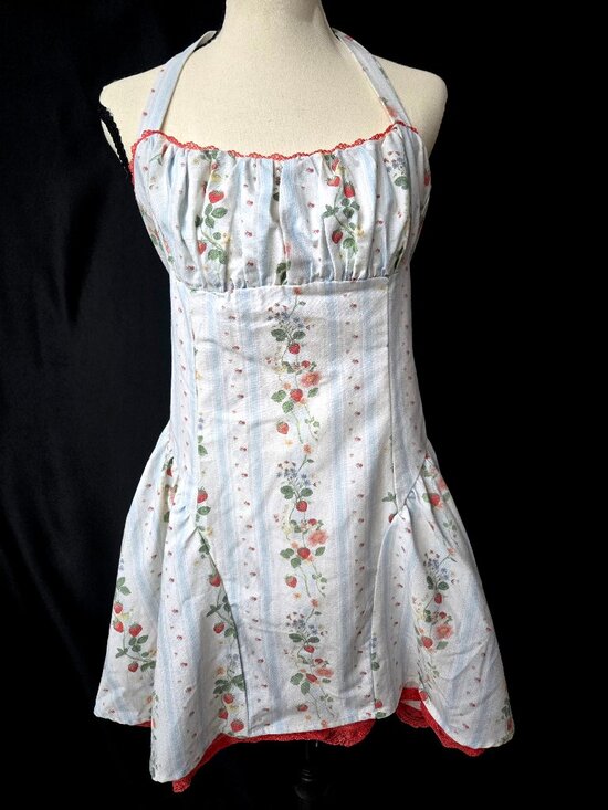 Cider Dresses & Skirts - Cider Halter Dress Large Strawberry Floral Coquette Cottagecore Milkmaid